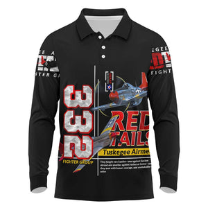 Red Tails Tuskegee Airmen Long Sleeve Polo Shirt 332nd Fighter Group WWII Legacy Tribute - African Pride