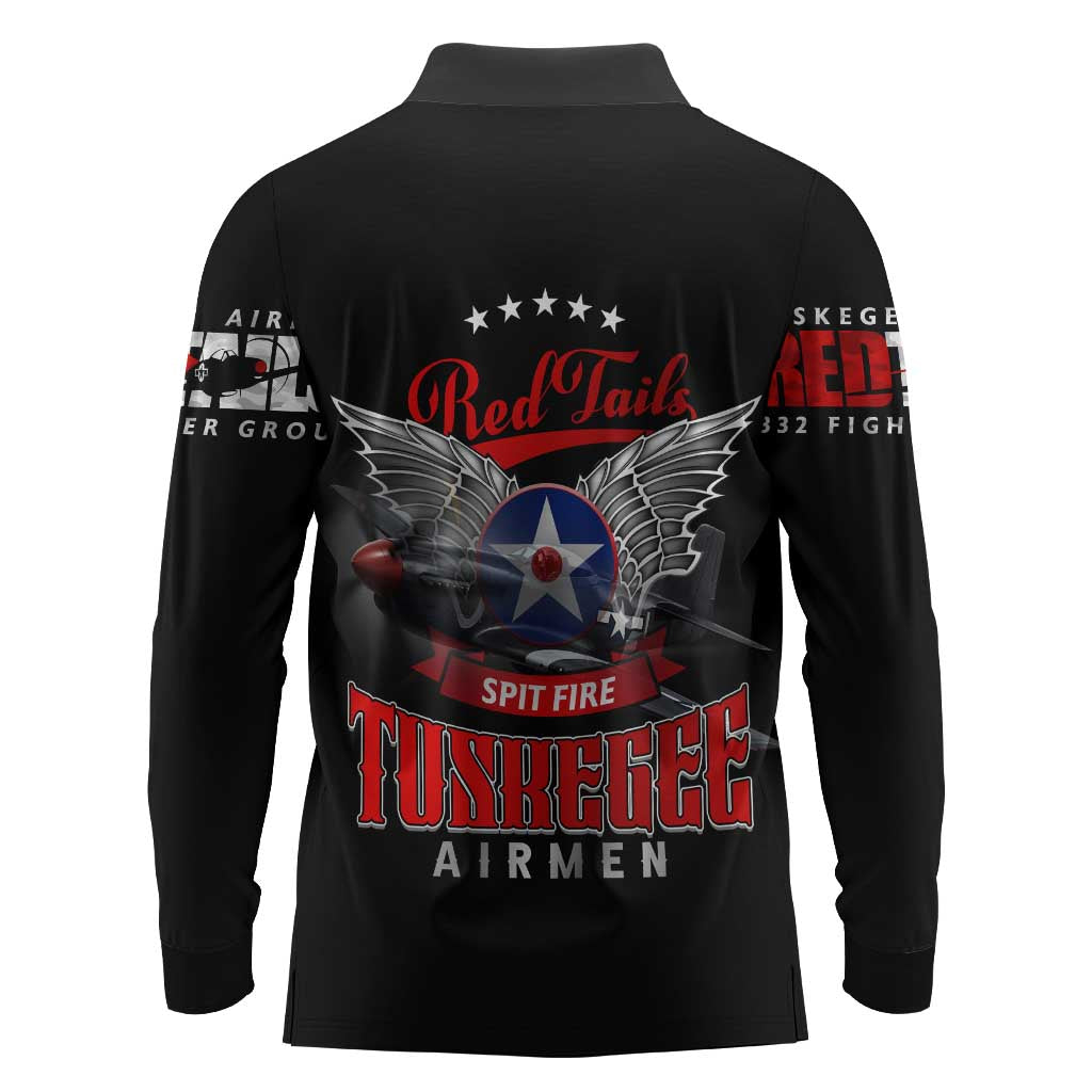 Red Tails Tuskegee Airmen Long Sleeve Polo Shirt 332nd Fighter Group WWII Legacy Tribute - African Pride