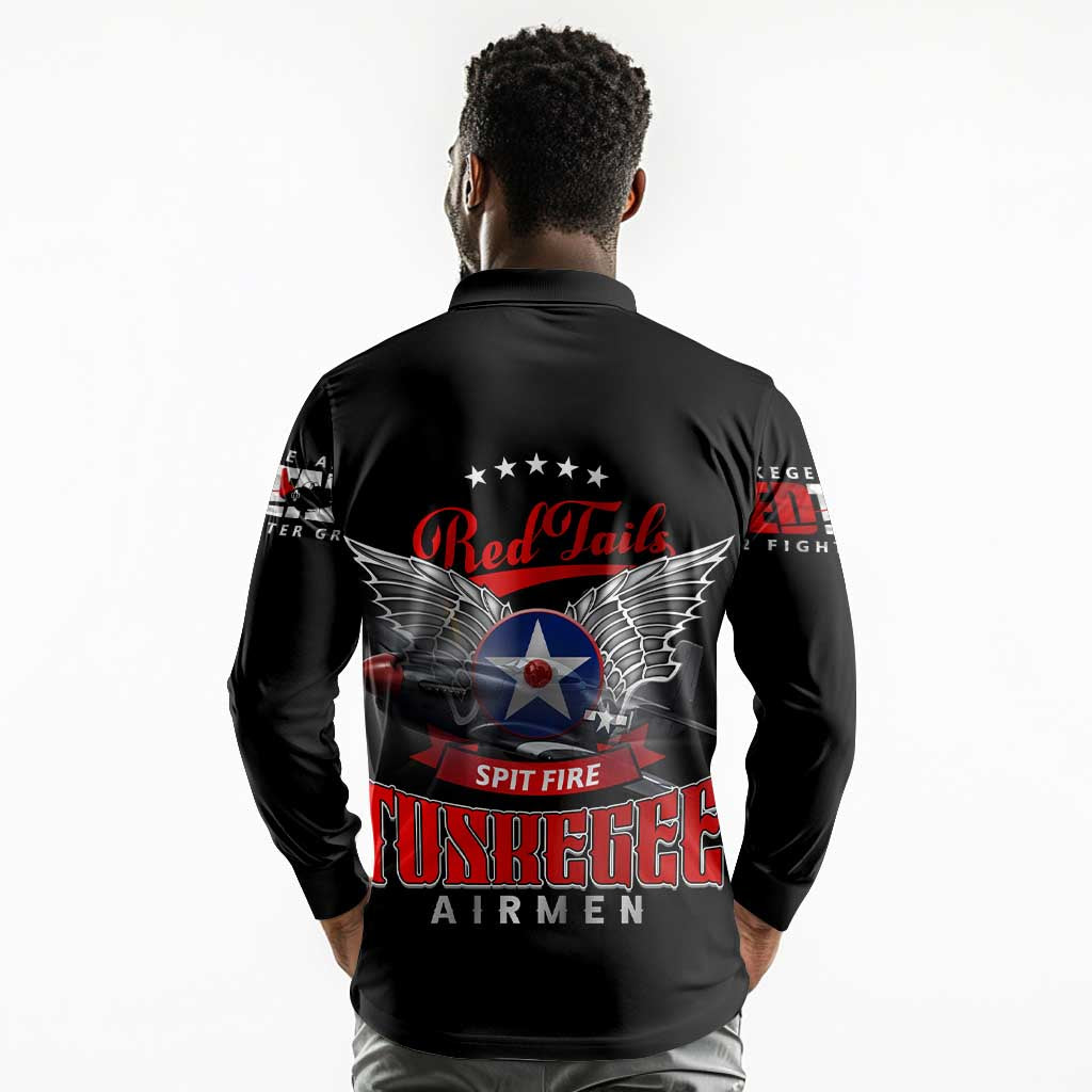 Red Tails Tuskegee Airmen Long Sleeve Polo Shirt 332nd Fighter Group WWII Legacy Tribute - African Pride