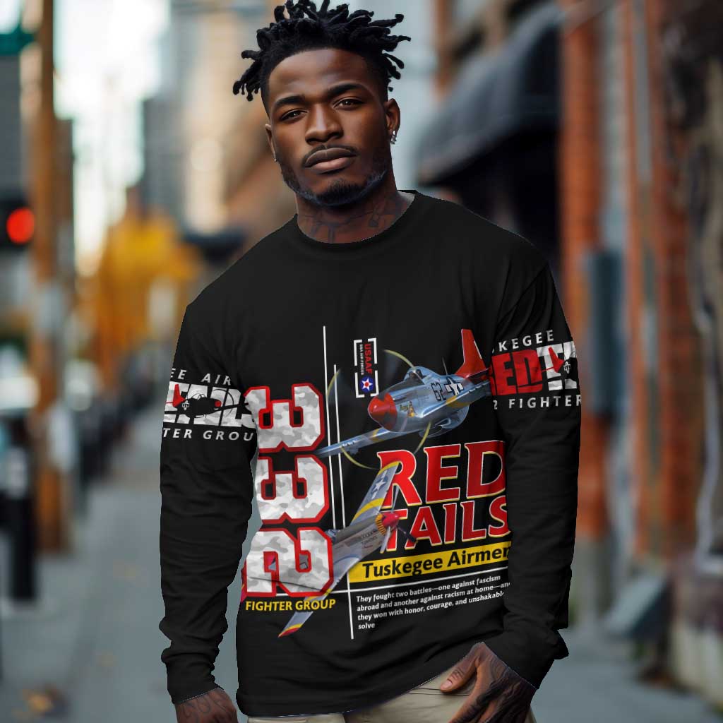 Red Tails Tuskegee Airmen Long Sleeve Shirt 332nd Fighter Group WWII Legacy Tribute - African Pride