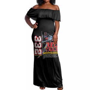 Red Tails Tuskegee Airmen Off Shoulder Maxi Dress 332nd Fighter Group WWII Legacy Tribute - African Pride