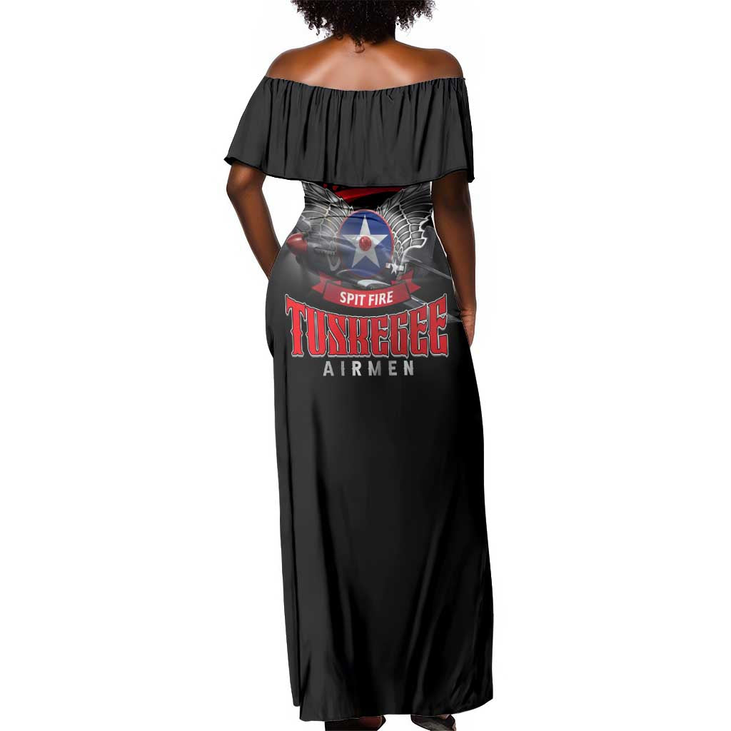 Red Tails Tuskegee Airmen Off Shoulder Maxi Dress 332nd Fighter Group WWII Legacy Tribute - African Pride