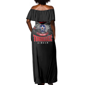 Red Tails Tuskegee Airmen Off Shoulder Maxi Dress 332nd Fighter Group WWII Legacy Tribute - African Pride
