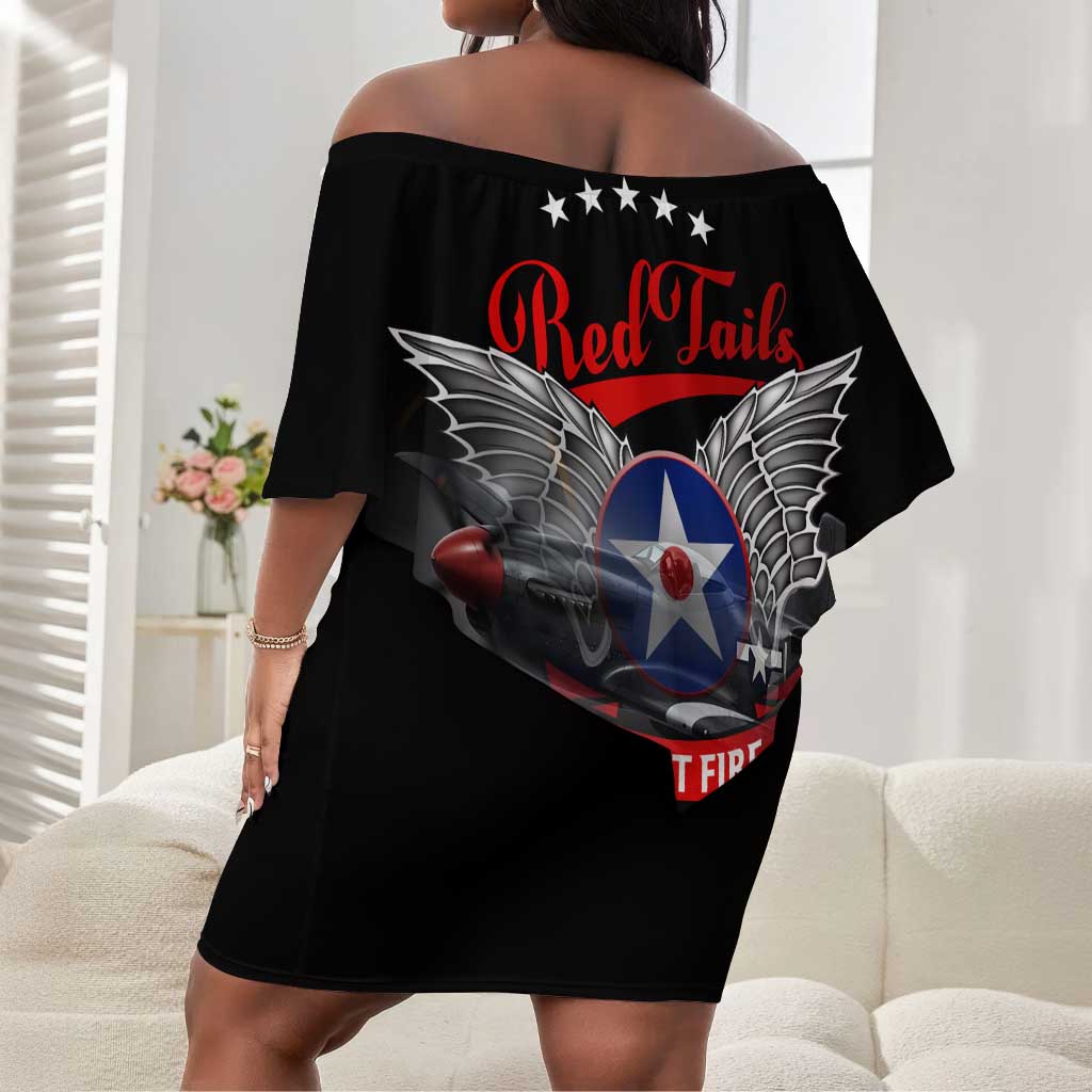 Red Tails Tuskegee Airmen Off Shoulder Short Dress 332nd Fighter Group WWII Legacy Tribute - African Pride