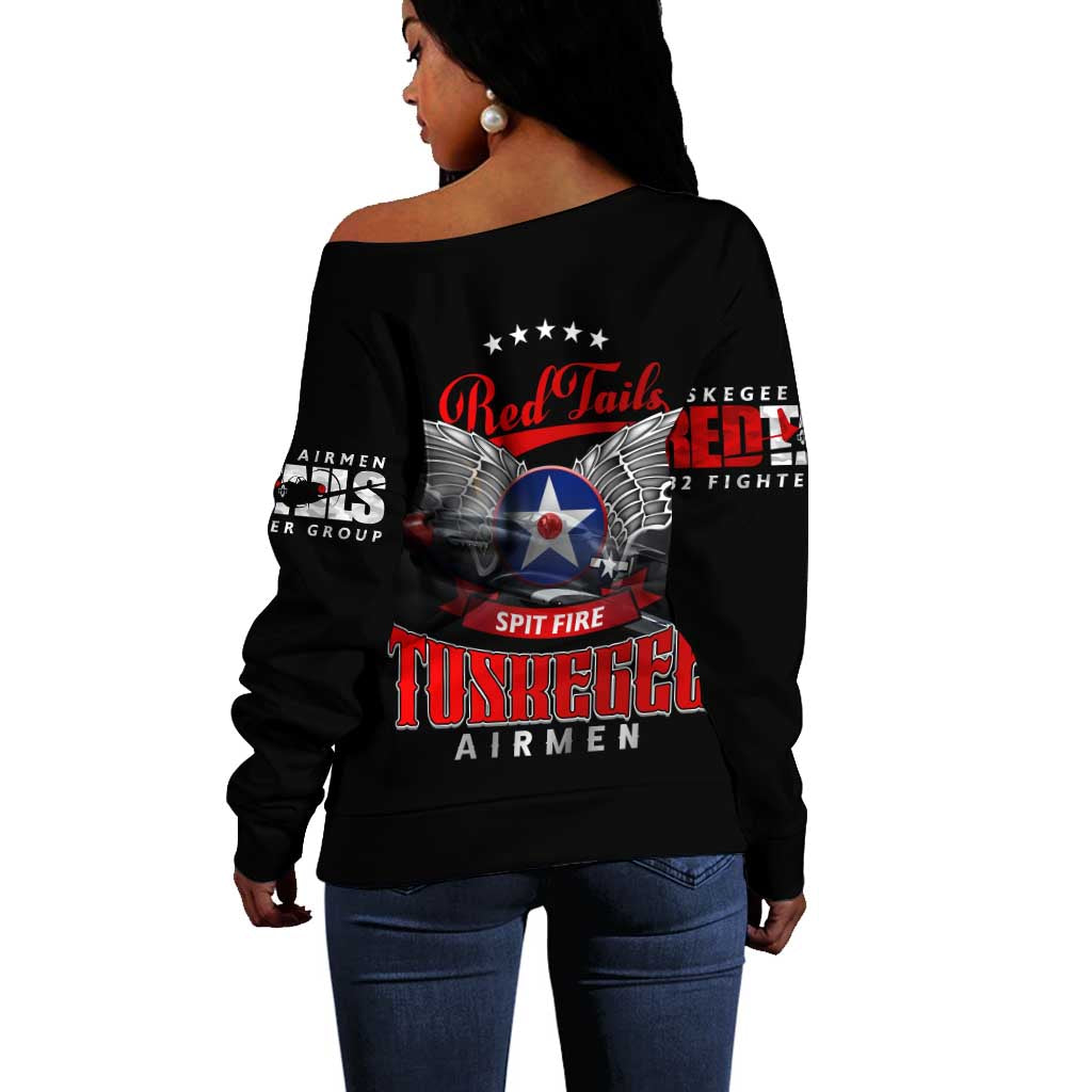 Red Tails Tuskegee Airmen Off Shoulder Sweater 332nd Fighter Group WWII Legacy Tribute - African Pride