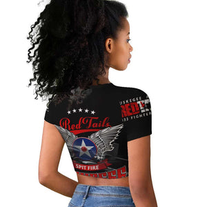 Red Tails Tuskegee Airmen Raglan Cropped T shirt 332nd Fighter Group WWII Legacy Tribute - African Pride
