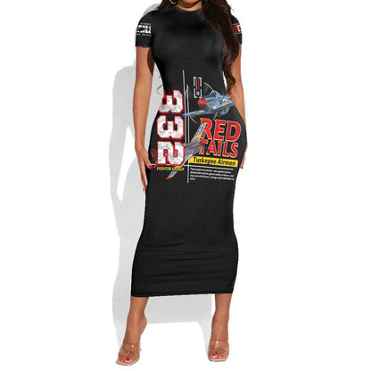 Red Tails Tuskegee Airmen Short Sleeve Bodycon Dress 332nd Fighter Group WWII Legacy Tribute - African Pride