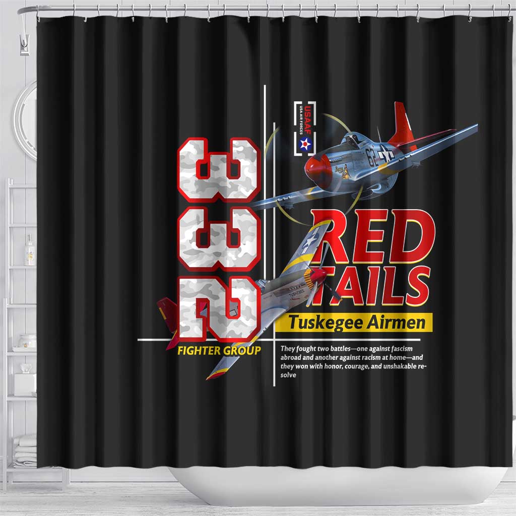 Red Tails Tuskegee Airmen Shower Curtain 332nd Fighter Group WWII Legacy Tribute - African Pride