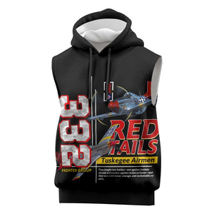 Red Tails Tuskegee Airmen Sleeveless Hoodie 332nd Fighter Group WWII Legacy Tribute - African Pride