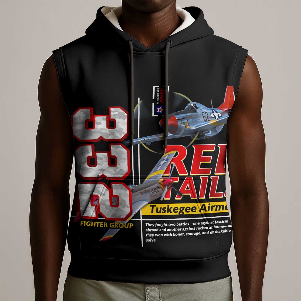 Red Tails Tuskegee Airmen Sleeveless Hoodie 332nd Fighter Group WWII Legacy Tribute - African Pride