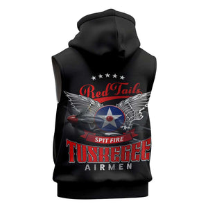 Red Tails Tuskegee Airmen Sleeveless Zip Hoodie 332nd Fighter Group WWII Legacy Tribute - African Pride