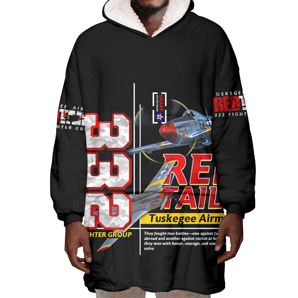 Red Tails Tuskegee Airmen Wearable Blanket Hoodie 332nd Fighter Group WWII Legacy Tribute - African Pride