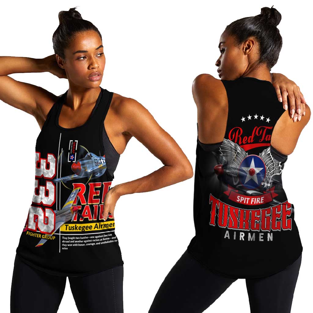 Red Tails Tuskegee Airmen Women Racerback Tank 332nd Fighter Group WWII Legacy Tribute - African Pride