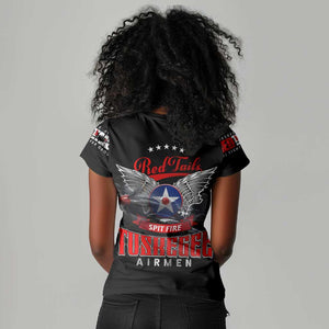 Red Tails Tuskegee Airmen Women V-Neck T-Shirt 332nd Fighter Group WWII Legacy Tribute - African Pride