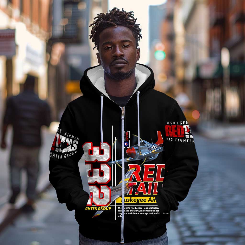 Red Tails Tuskegee Airmen Zip Hoodie 332nd Fighter Group WWII Legacy Tribute - African Pride