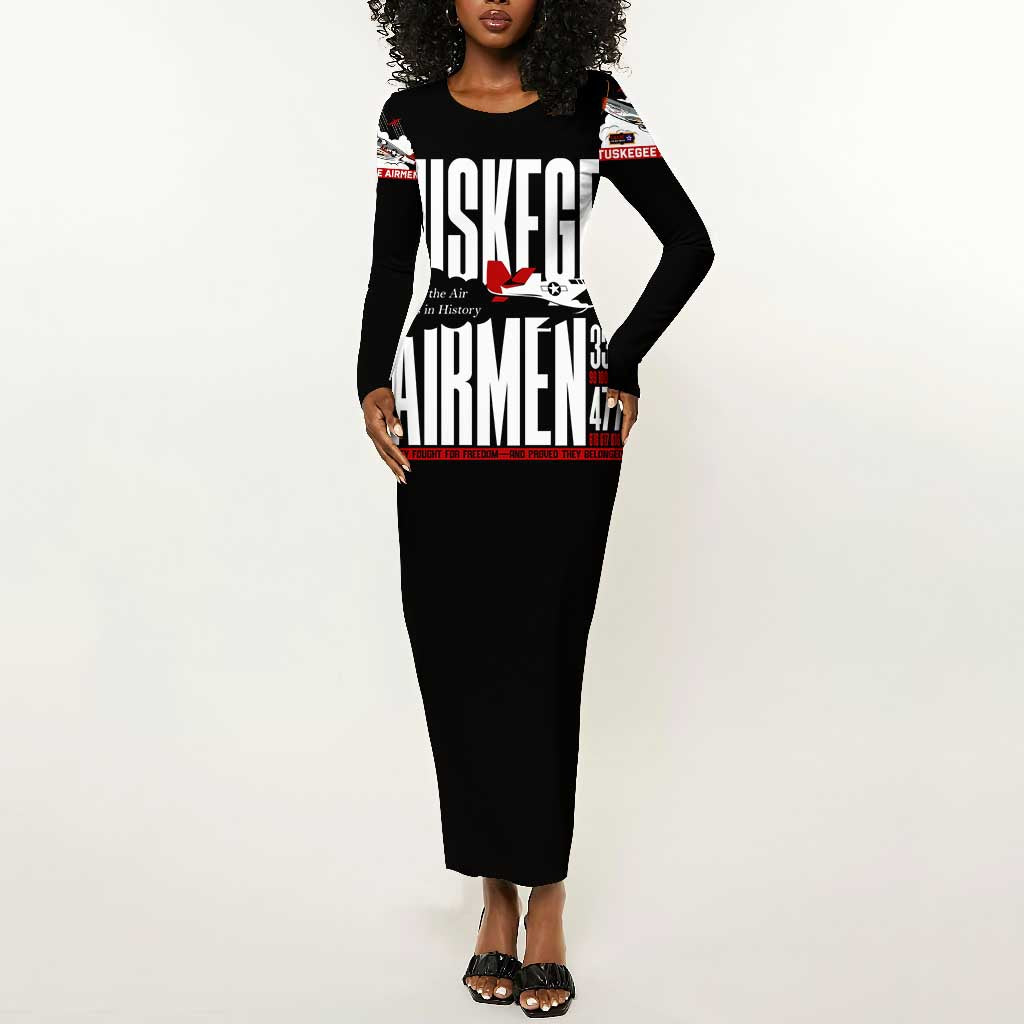 Wings of Honor Tuskegee Airmen Long Sleeve Bodycon Dress 332nd 477th Fighter Group Tribute - African Pride