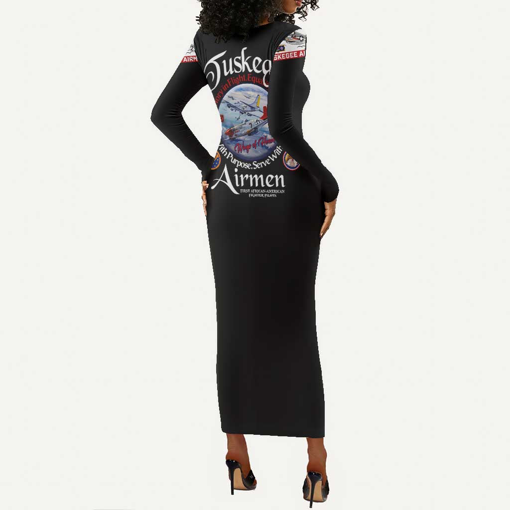 Wings of Honor Tuskegee Airmen Long Sleeve Bodycon Dress 332nd 477th Fighter Group Tribute - African Pride