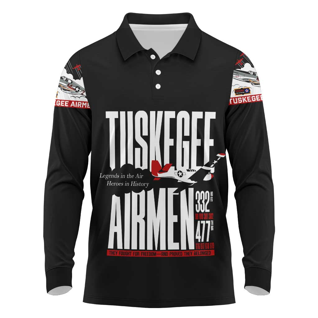 Wings of Honor Tuskegee Airmen Long Sleeve Polo Shirt 332nd 477th Fighter Group Tribute - African Pride