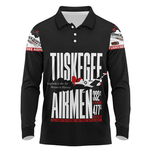Wings of Honor Tuskegee Airmen Long Sleeve Polo Shirt 332nd 477th Fighter Group Tribute - African Pride