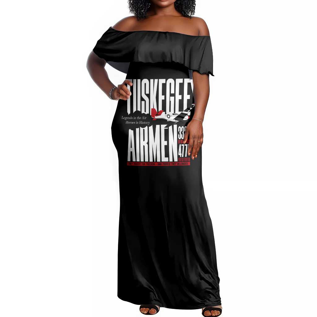Wings of Honor Tuskegee Airmen Off Shoulder Maxi Dress 332nd 477th Fighter Group Tribute - African Pride