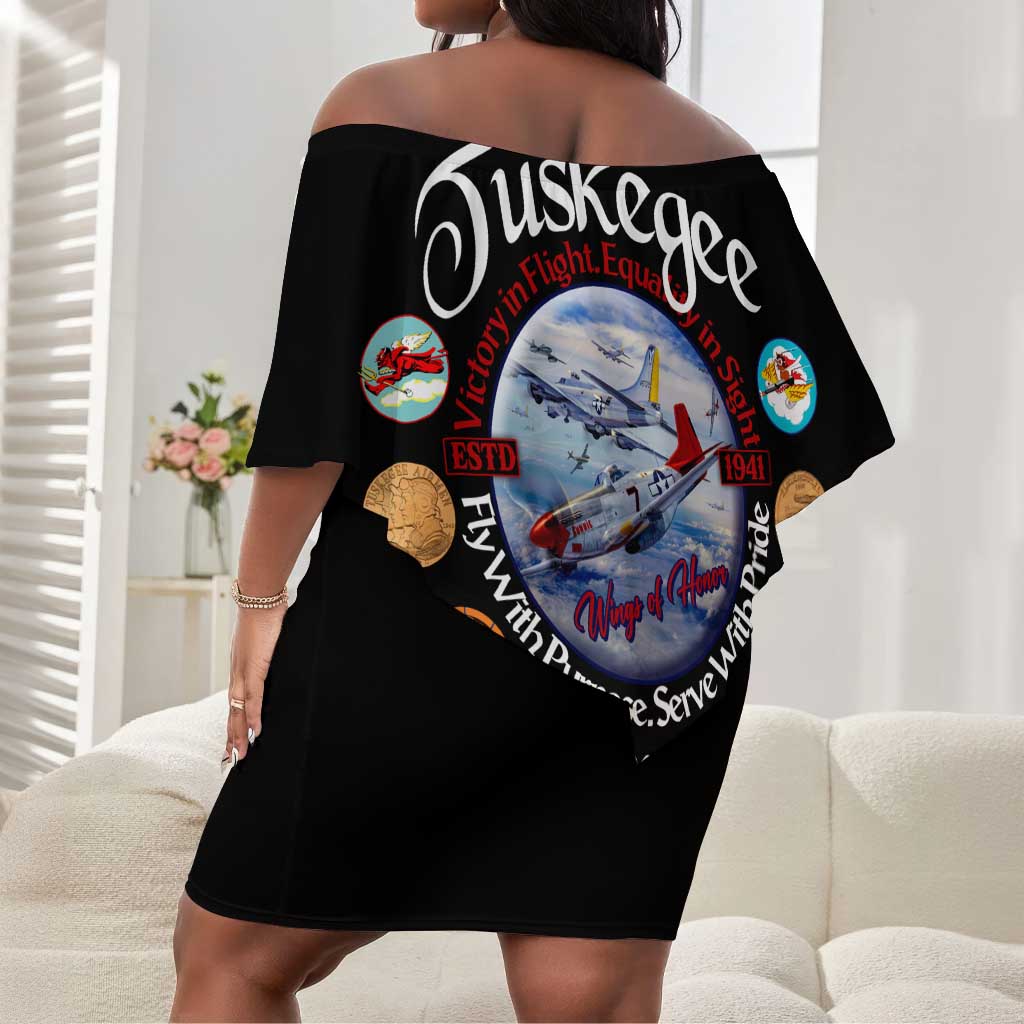 Wings of Honor Tuskegee Airmen Off Shoulder Short Dress 332nd 477th Fighter Group Tribute - African Pride