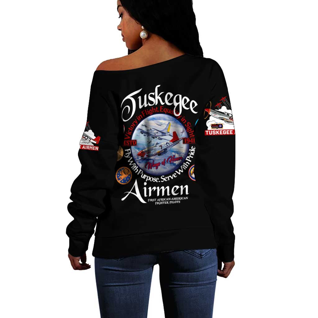 Wings of Honor Tuskegee Airmen Off Shoulder Sweater 332nd 477th Fighter Group Tribute - African Pride