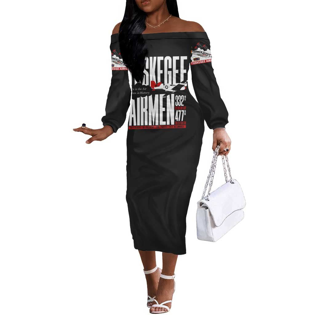 Wings of Honor Tuskegee Airmen Off The Shoulder Long Sleeve Dress 332nd 477th Fighter Group Tribute - African Pride