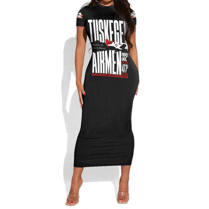 Wings of Honor Tuskegee Airmen Short Sleeve Bodycon Dress 332nd 477th Fighter Group Tribute - African Pride