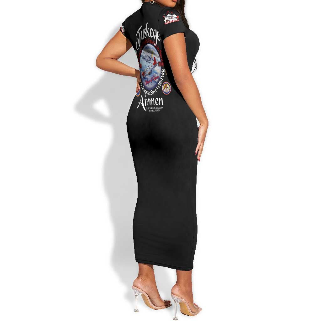Wings of Honor Tuskegee Airmen Short Sleeve Bodycon Dress 332nd 477th Fighter Group Tribute - African Pride