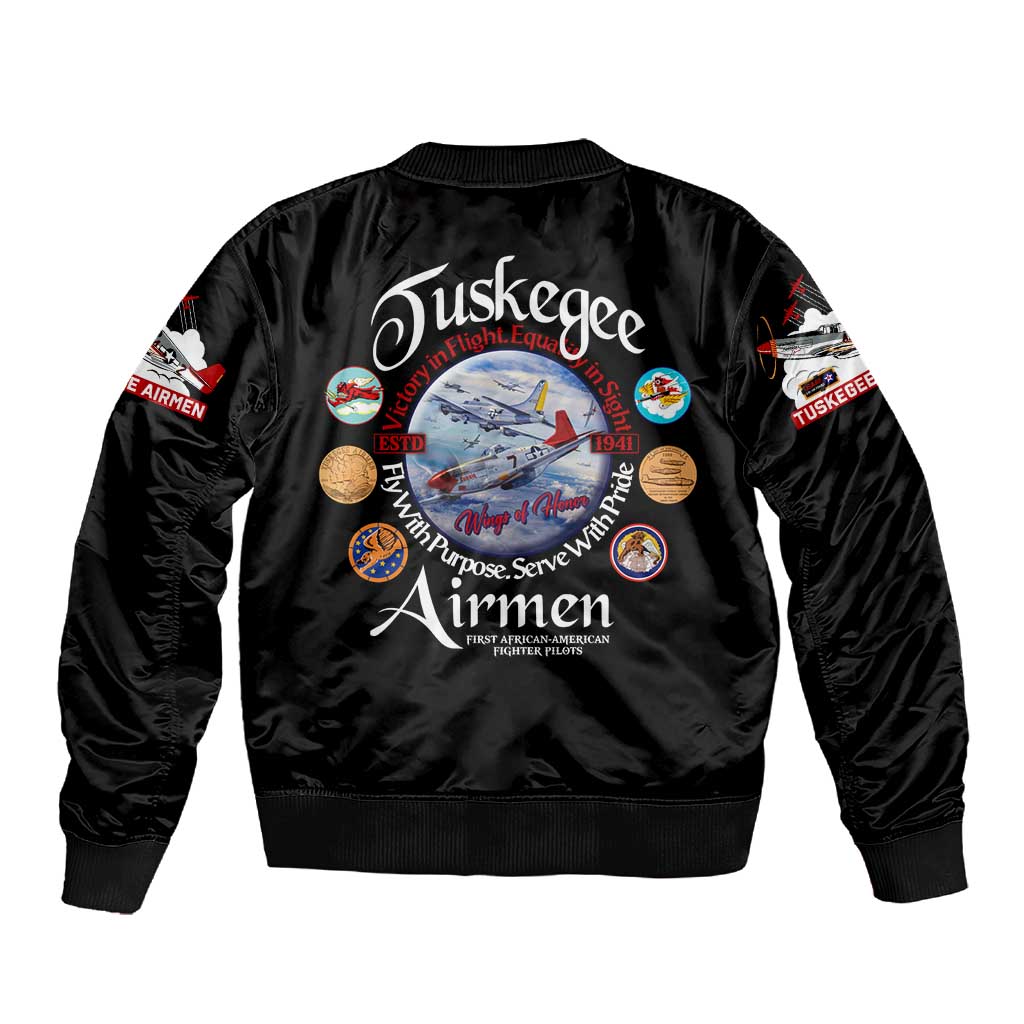 Wings of Honor Tuskegee Airmen Sleeve Zip Bomber Jacket 332nd 477th Fighter Group Tribute - African Pride
