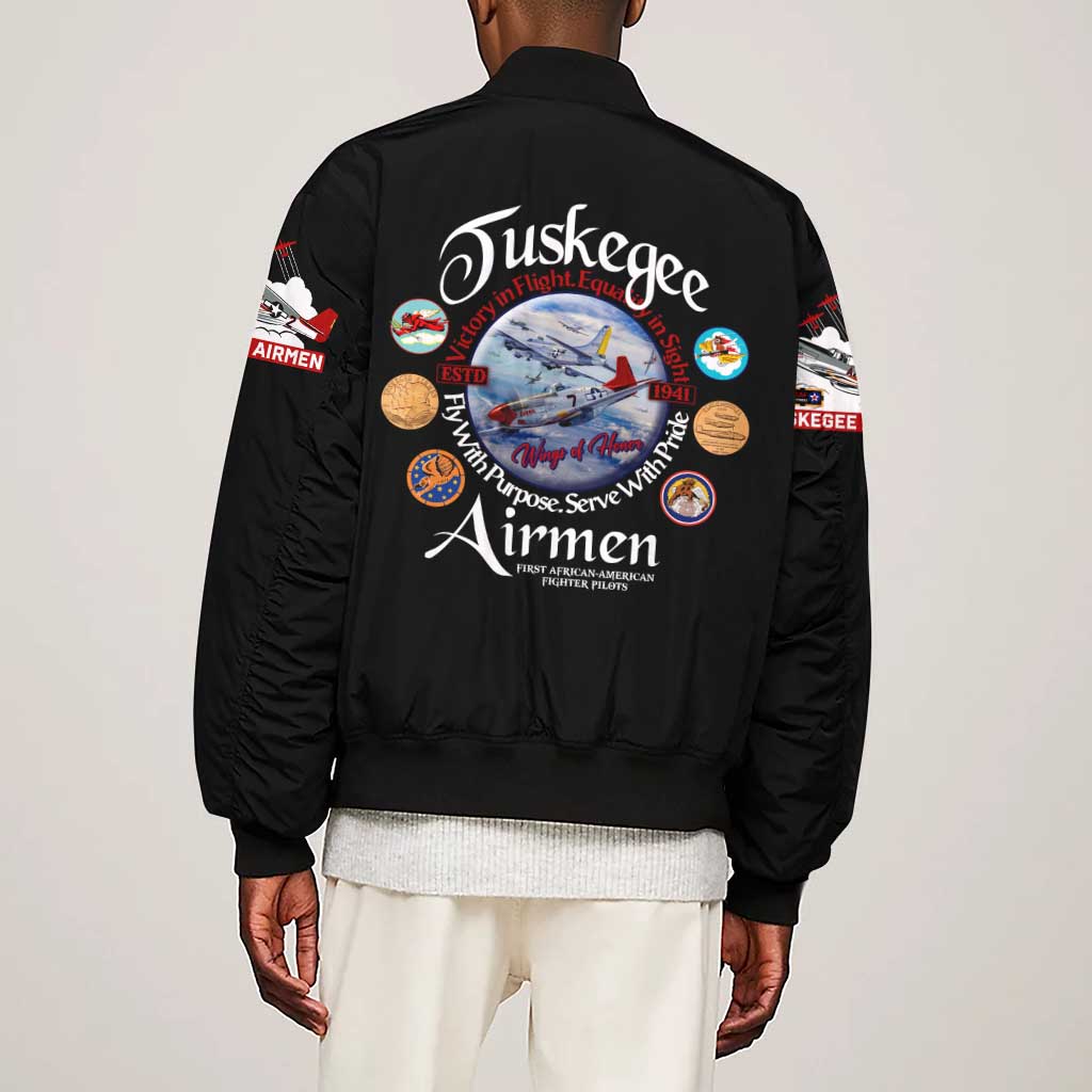 Wings of Honor Tuskegee Airmen Sleeve Zip Bomber Jacket 332nd 477th Fighter Group Tribute - African Pride