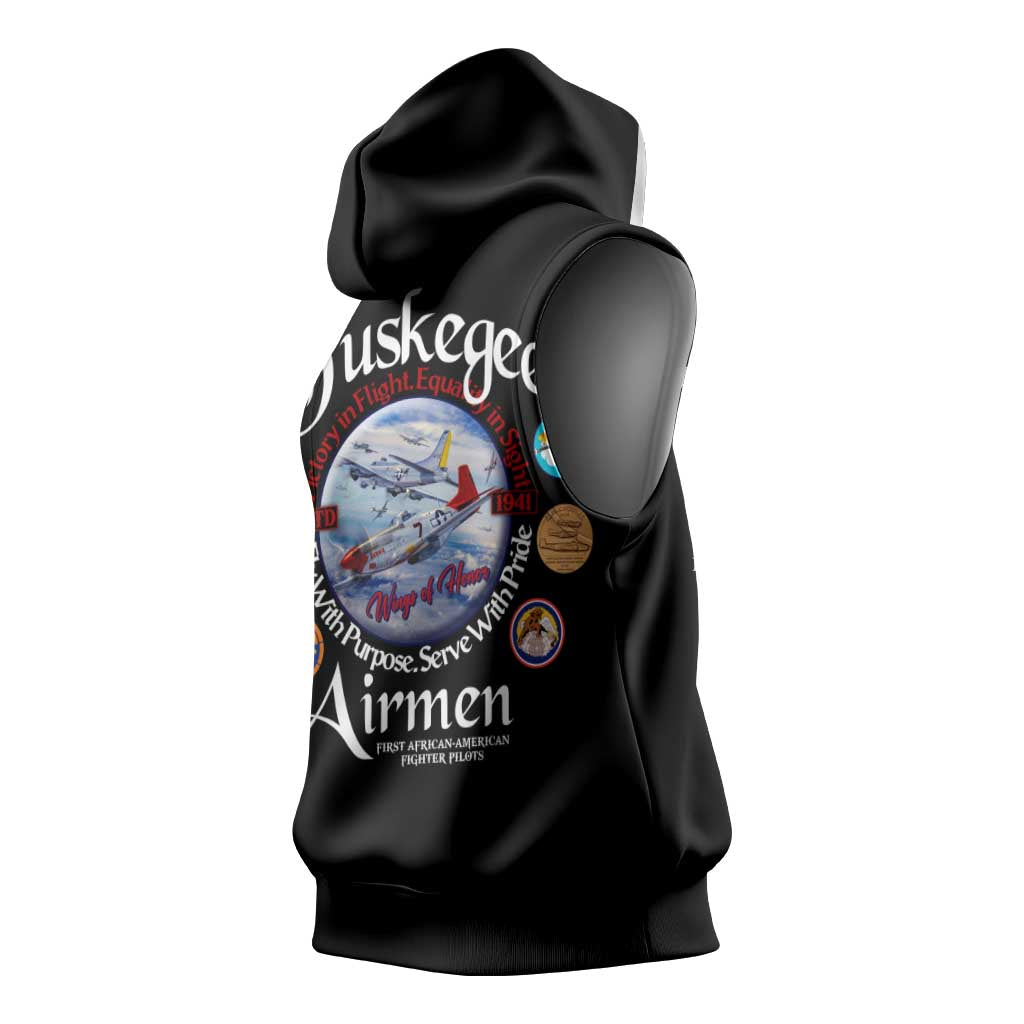 Wings of Honor Tuskegee Airmen Sleeveless Hoodie 332nd 477th Fighter Group Tribute - African Pride