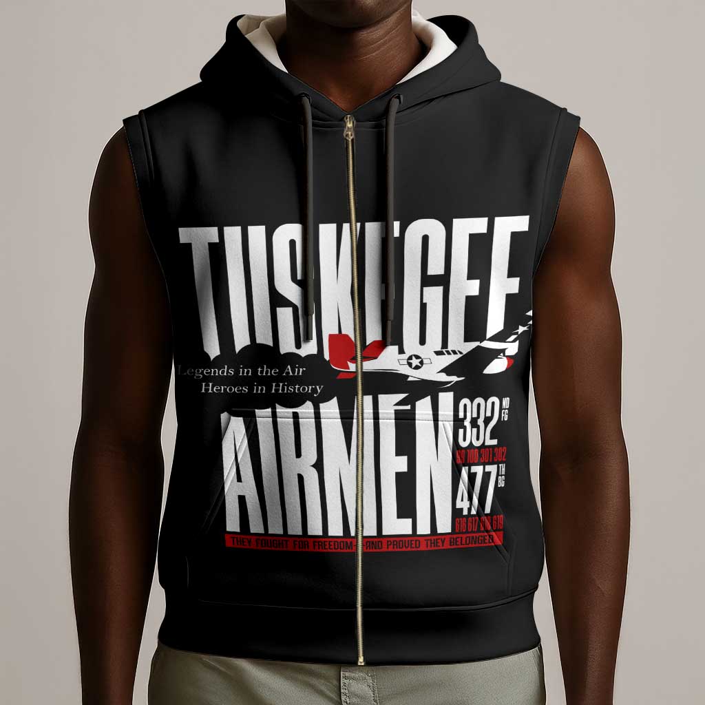 Wings of Honor Tuskegee Airmen Sleeveless Zip Hoodie 332nd 477th Fighter Group Tribute - African Pride