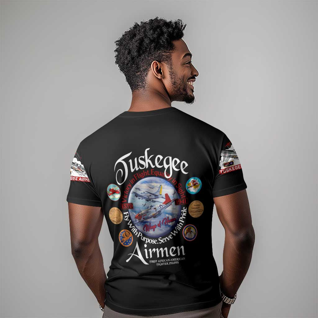 Wings of Honor Tuskegee Airmen T shirt 332nd 477th Fighter Group Tribute - African Pride