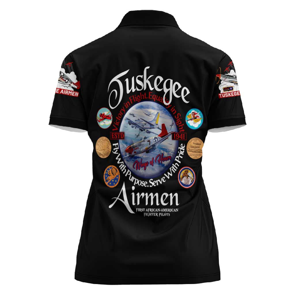 Wings of Honor Tuskegee Airmen Women Polo Shirt 332nd 477th Fighter Group Tribute - African Pride