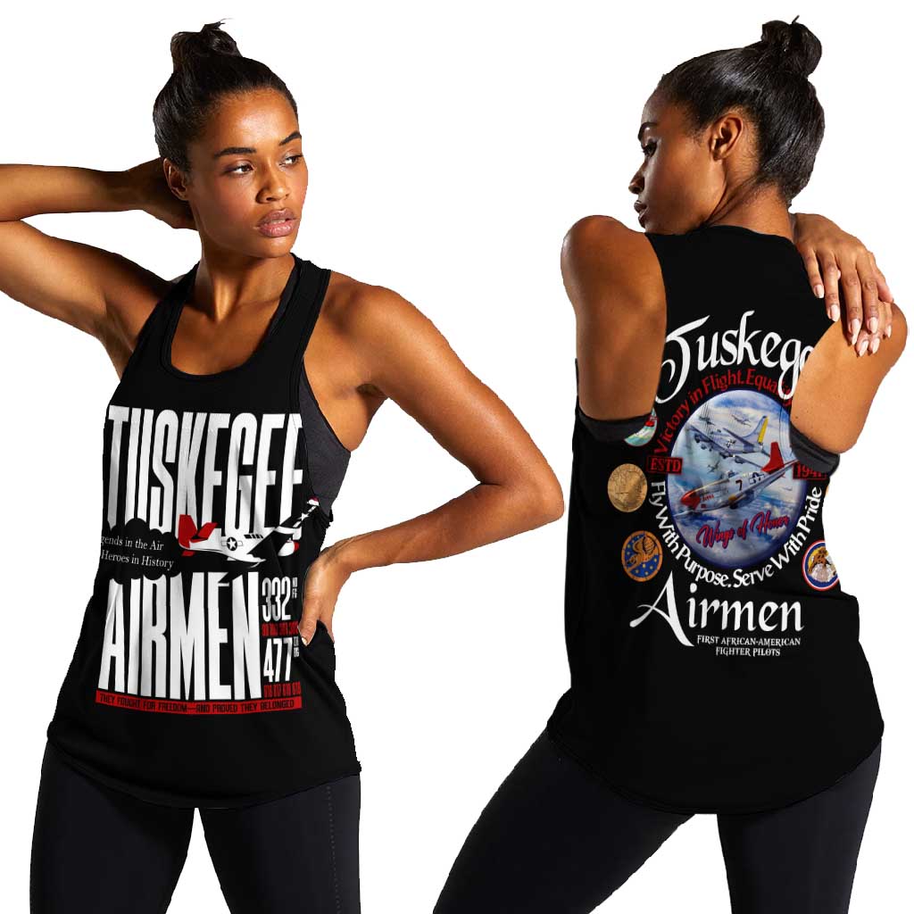 Wings of Honor Tuskegee Airmen Women Racerback Tank 332nd 477th Fighter Group Tribute - African Pride