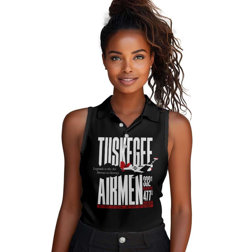 Wings of Honor Tuskegee Airmen Women Sleeveless Polo Shirt 332nd 477th Fighter Group Tribute - African Pride