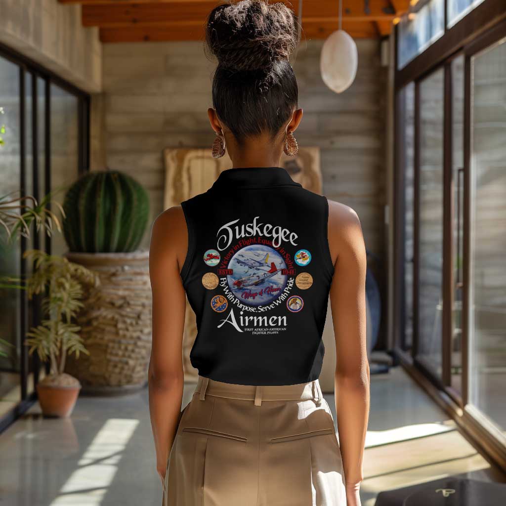 Wings of Honor Tuskegee Airmen Women Sleeveless Polo Shirt 332nd 477th Fighter Group Tribute - African Pride