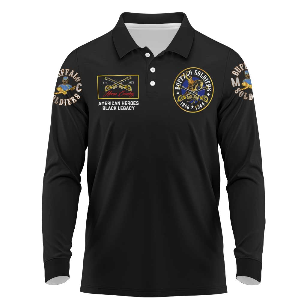 Buffalo Soldiers Long Sleeve Polo Shirt 1866-1944 African American Black Heros Legacy - African Pride