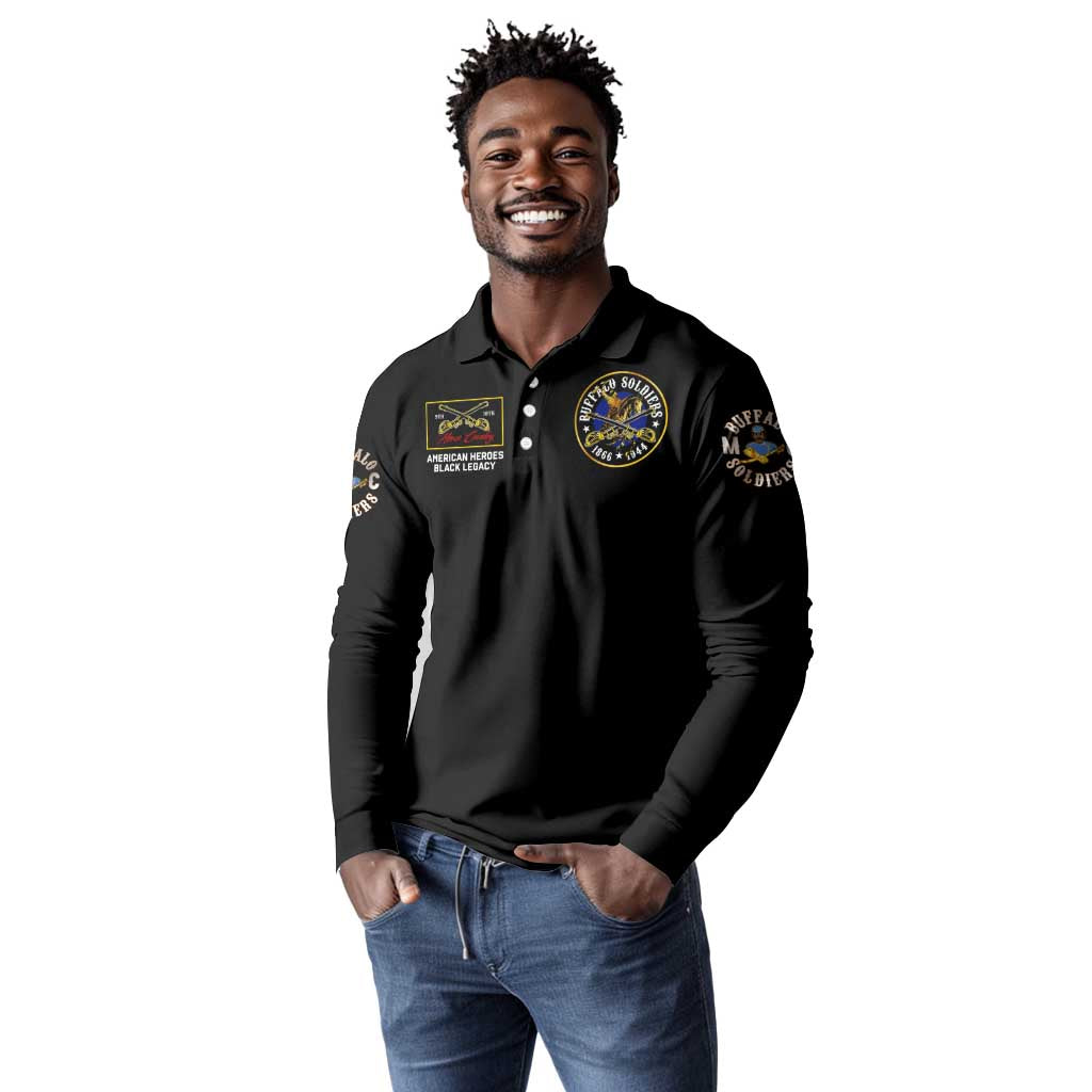 Buffalo Soldiers Long Sleeve Polo Shirt 1866-1944 African American Black Heros Legacy - African Pride