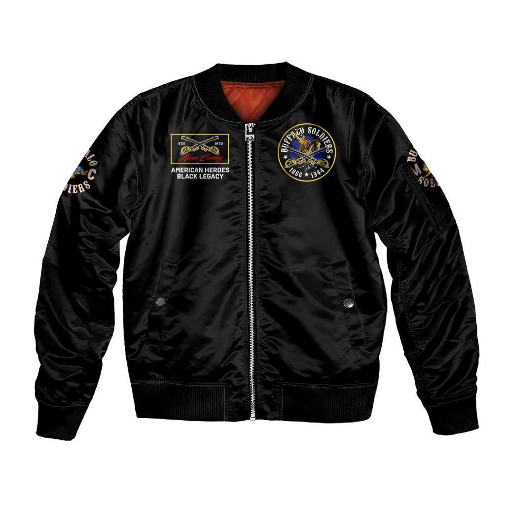 Buffalo Soldiers Sleeve Zip Bomber Jacket 1866-1944 African American Black Heros Legacy - African Pride