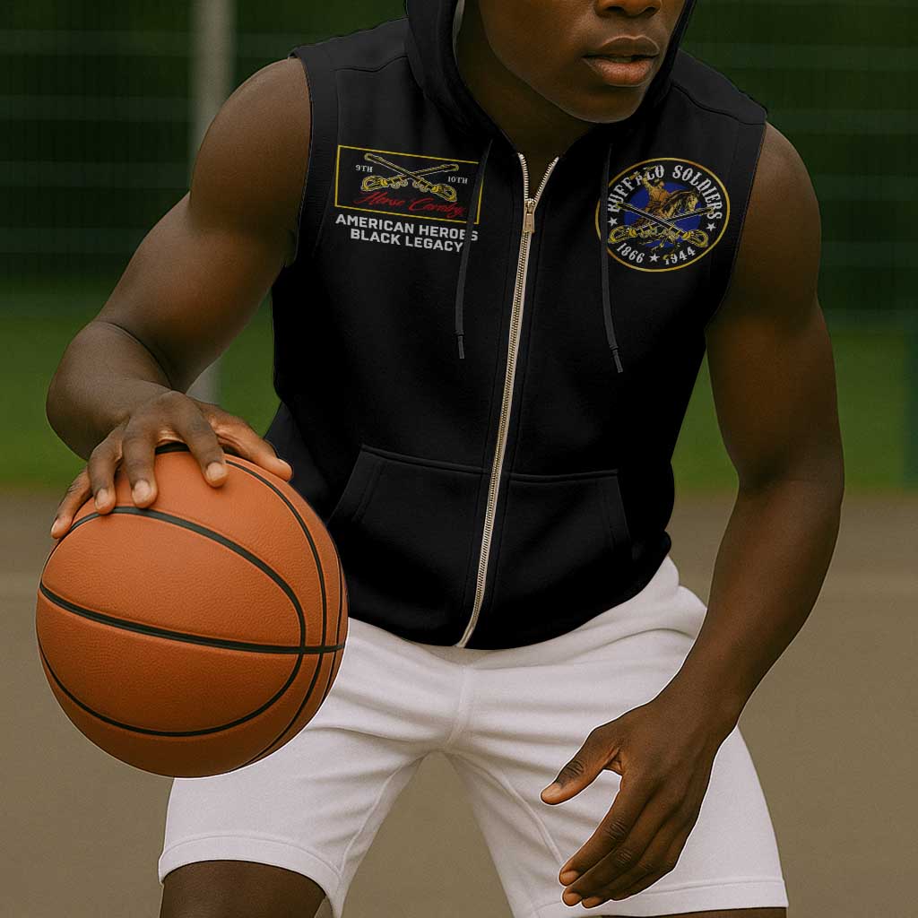 Buffalo Soldiers Sleeveless Zip Hoodie 1866-1944 African American Black Heros Legacy - African Pride