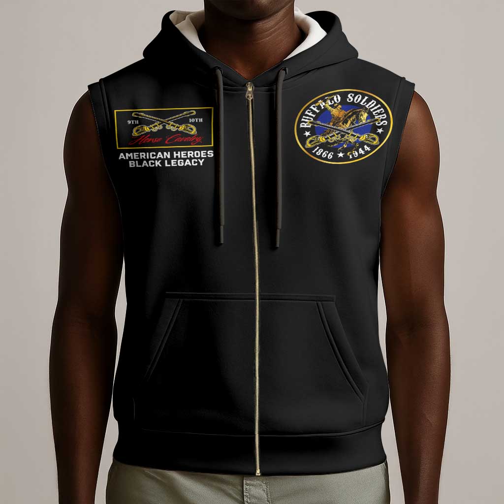 Buffalo Soldiers Sleeveless Zip Hoodie 1866-1944 African American Black Heros Legacy - African Pride