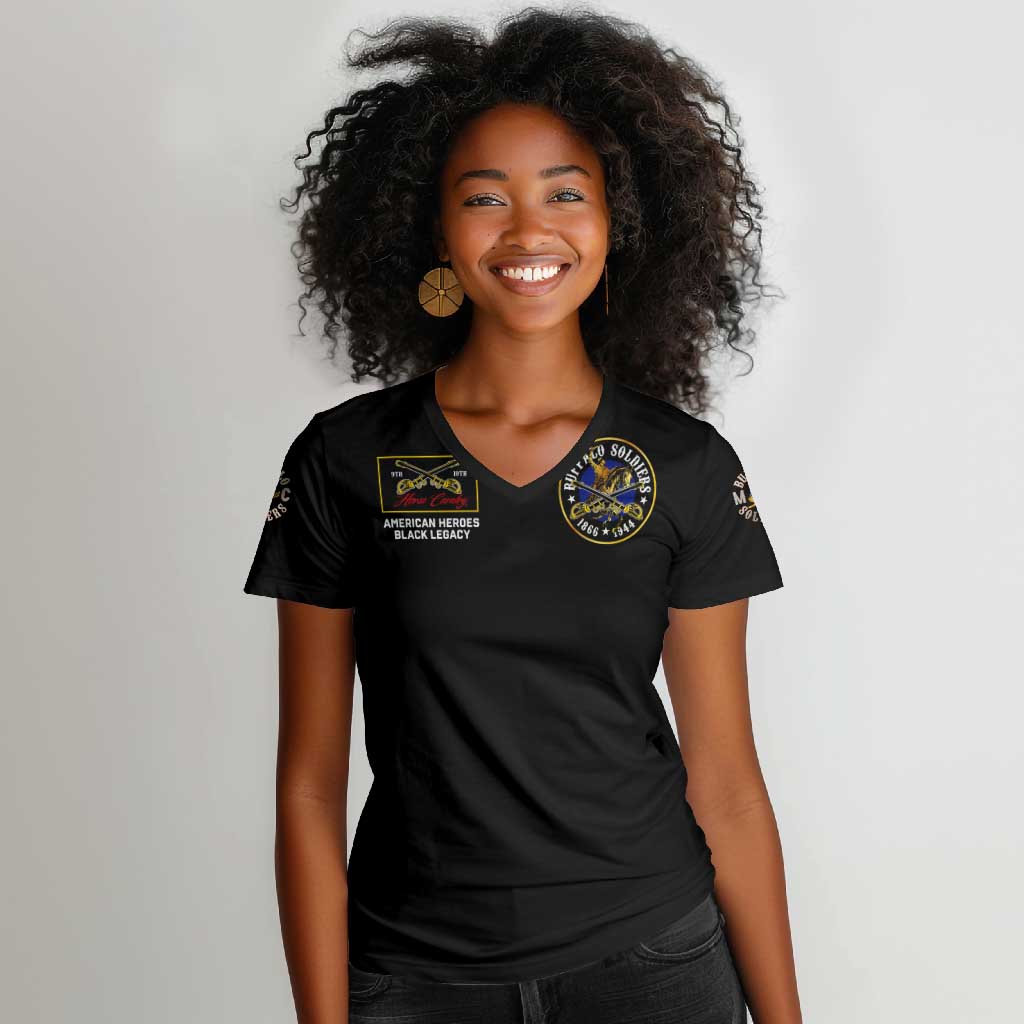 Buffalo Soldiers Women V-Neck T-Shirt 1866-1944 African American Black Heros Legacy - African Pride
