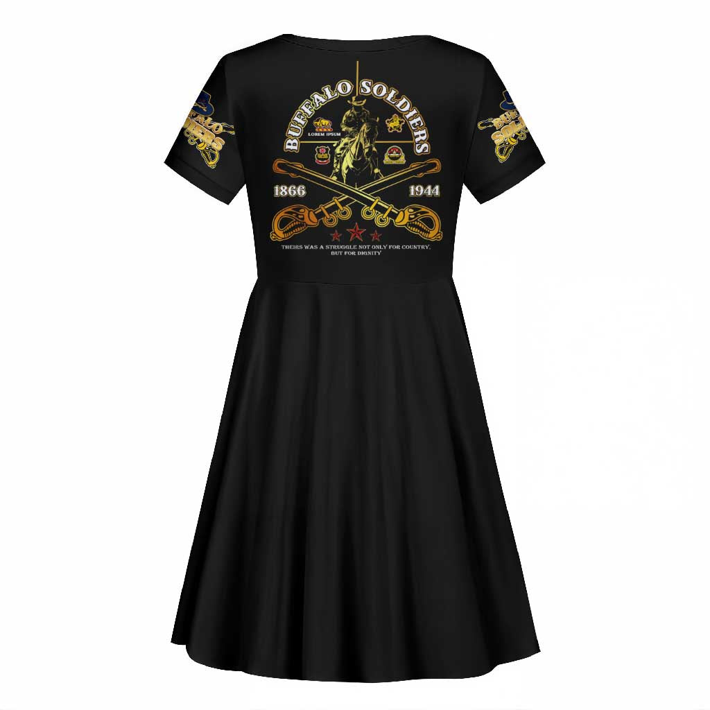 Strength Honor Legacy Buffalo Soldiers Kid Short Sleeve Dress African American Cavalry Tribute - African Pride