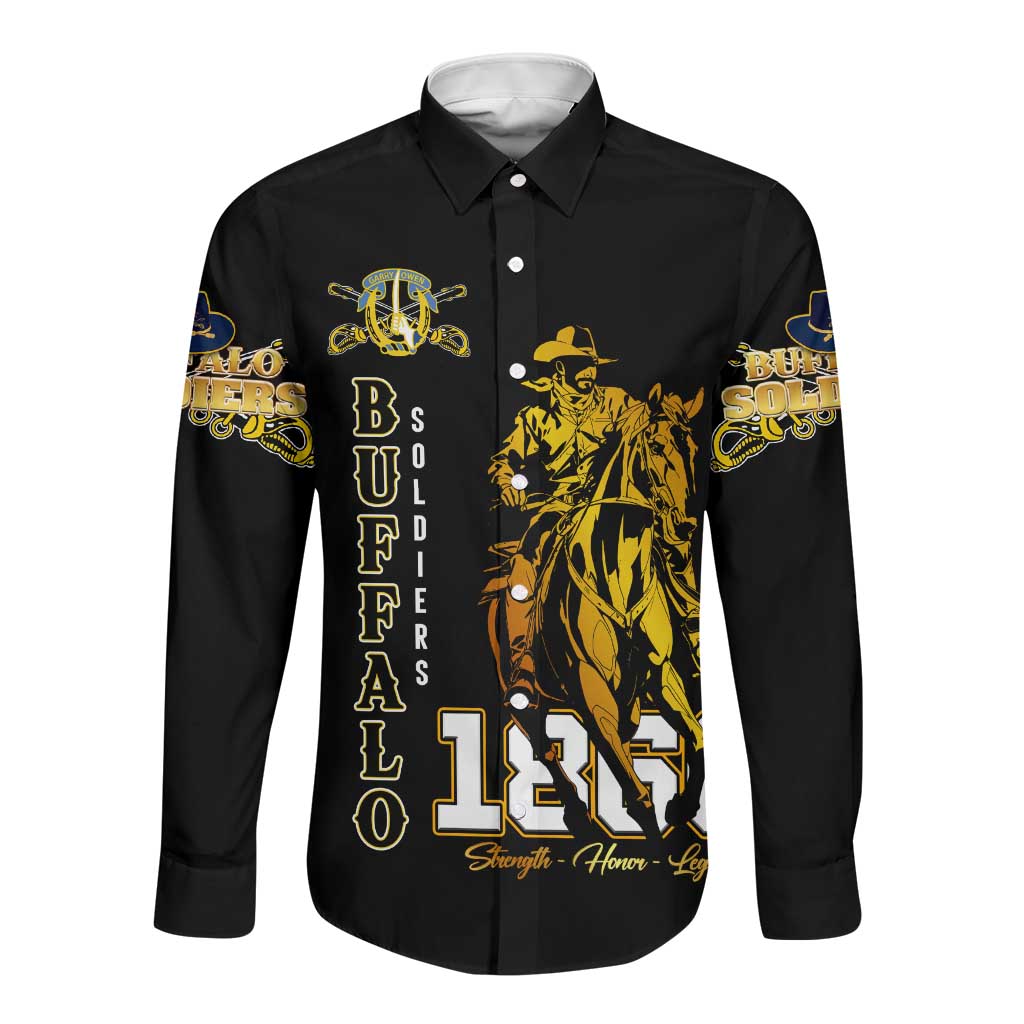 Strength Honor Legacy Buffalo Soldiers Long Sleeve Button Shirt African American Cavalry Tribute - African Pride