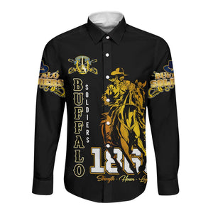Strength Honor Legacy Buffalo Soldiers Long Sleeve Button Shirt African American Cavalry Tribute - African Pride