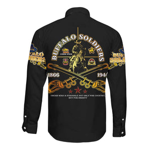 Strength Honor Legacy Buffalo Soldiers Long Sleeve Button Shirt African American Cavalry Tribute - African Pride