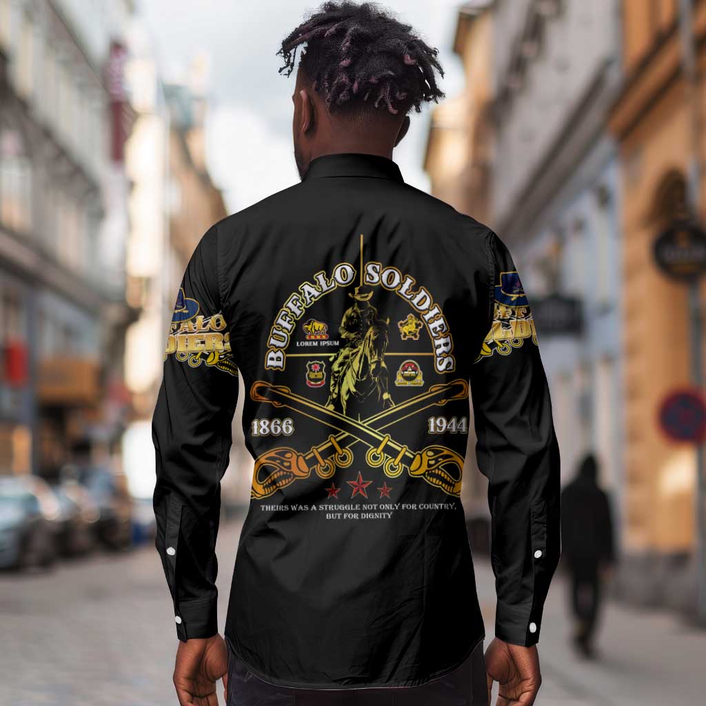 Strength Honor Legacy Buffalo Soldiers Long Sleeve Button Shirt African American Cavalry Tribute - African Pride