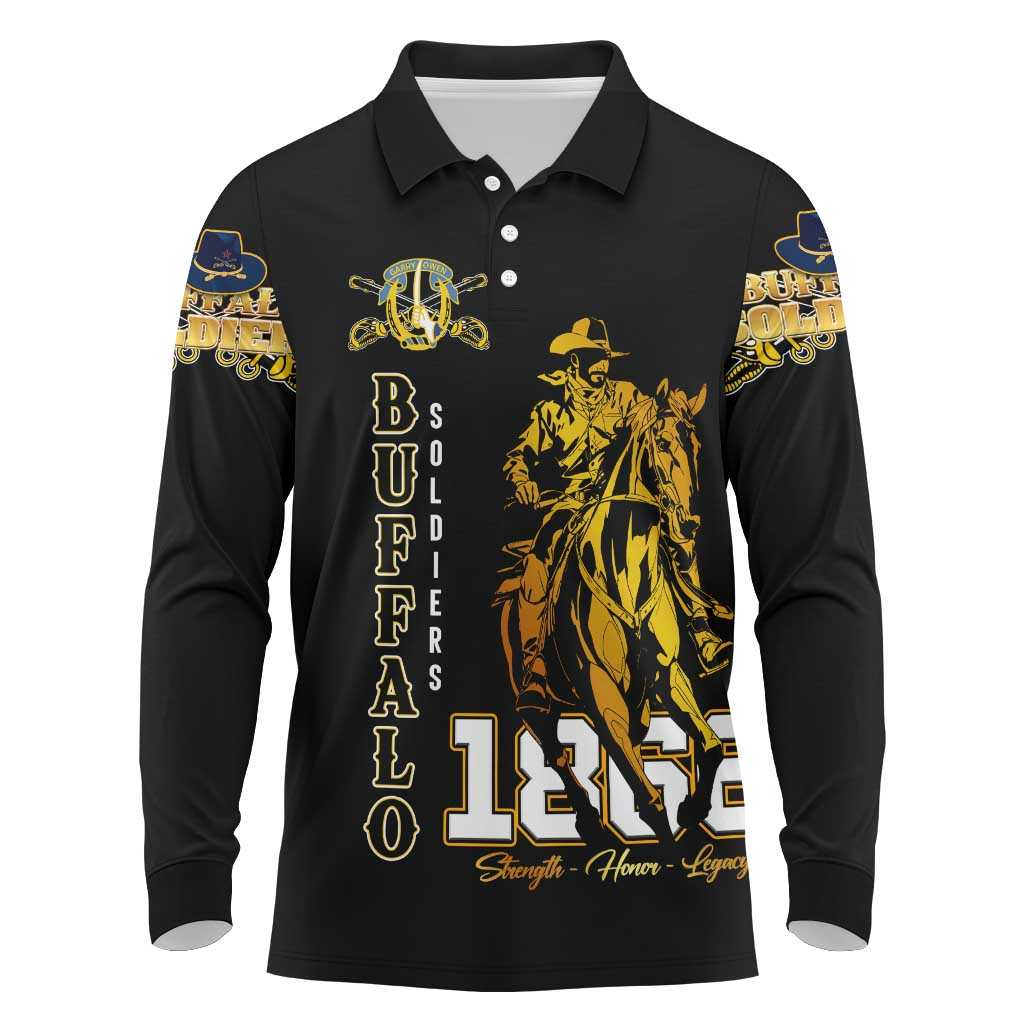 Strength Honor Legacy Buffalo Soldiers Long Sleeve Polo Shirt African American Cavalry Tribute - African Pride